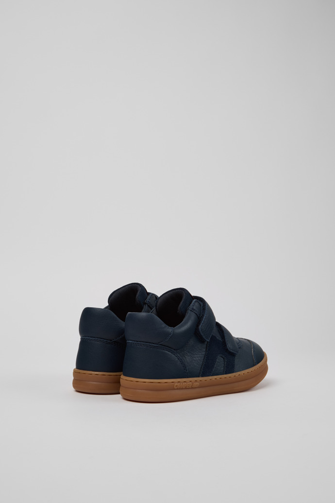 Back view of Runner Blue Leather Sneaker Booties for Kids.