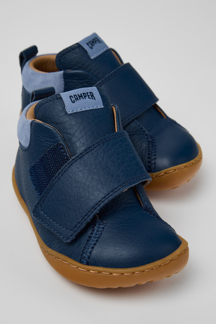 Peu Bottines bleues en cuir et nubuck pour enfant.