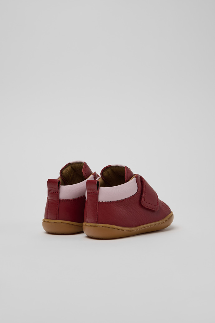 Back view of Peu Burgundy and Pink Leather Ankle Boots for Children.
