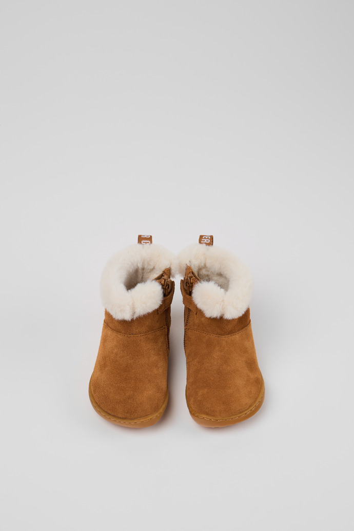 Overhead view of Peu Brown Nubuck Ankle Boots for Kids.
