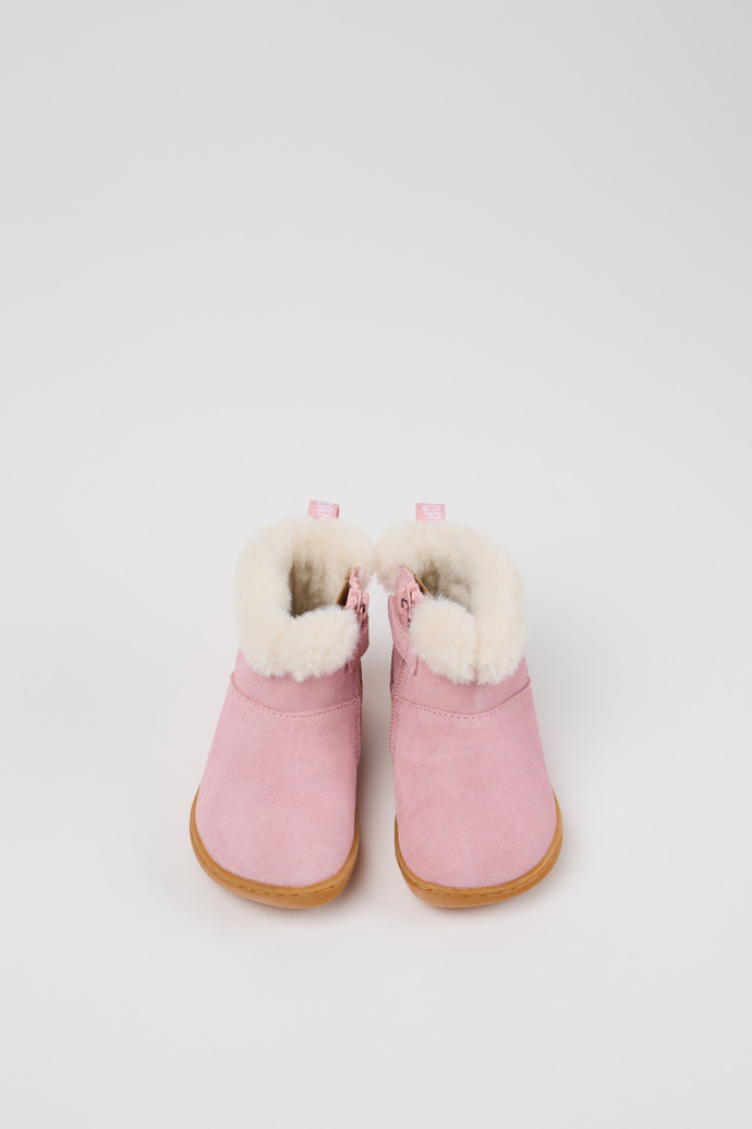 Overhead view of Peu Pink Nubuck Ankle Boots for Kids.