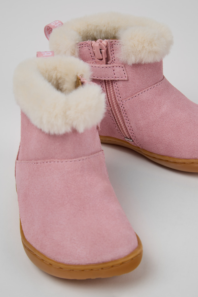 Close-up view of Peu Pink Nubuck Ankle Boots for Kids.
