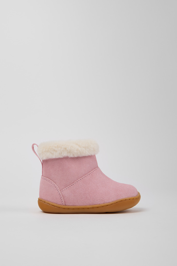 Side view of Peu Pink Nubuck Ankle Boots for Kids.