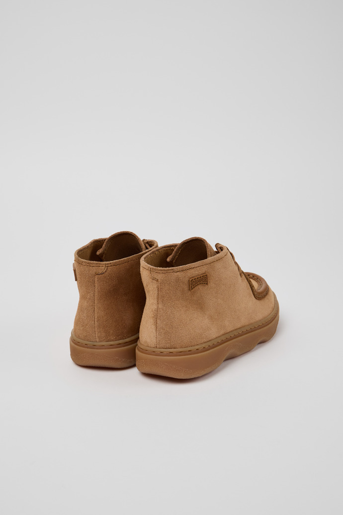 Back view of Kiddo Brown Nubuck and Leather Ankle Boots for Kids.