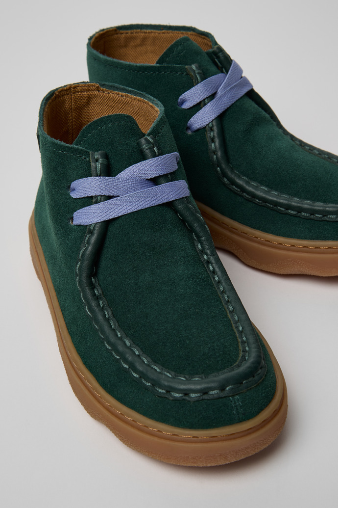 Close-up view of Kiddo Gray Nubuck and Leather Ankle Boots for Kids.