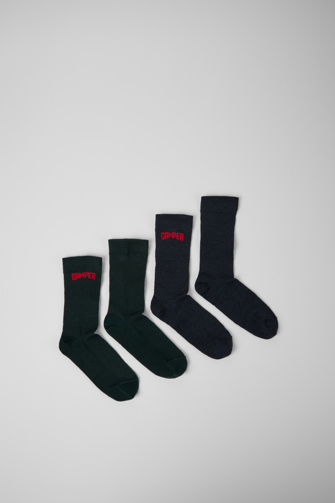 Long Sock Pack. 2 Pairs Graue und blaue Socken aus Merinowolle