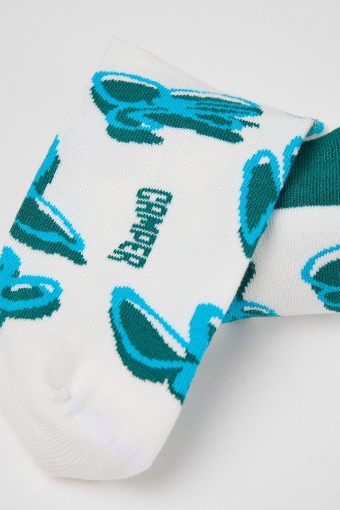 Socks Chaussettes en coton biologique blanc, vert et bleu.