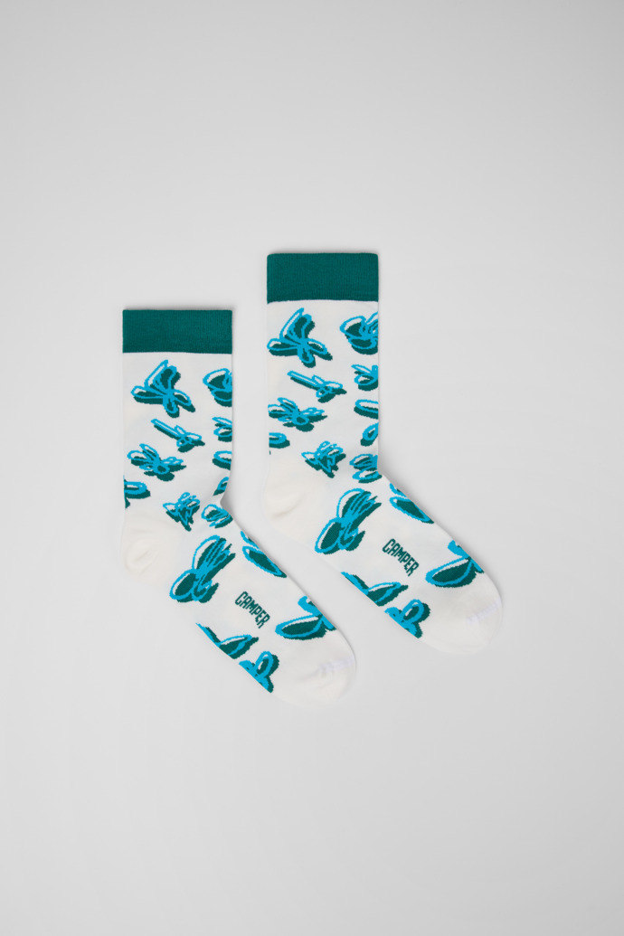 Socks Weiße, grüne, blaue Socken aus Bio-Baumwolle.