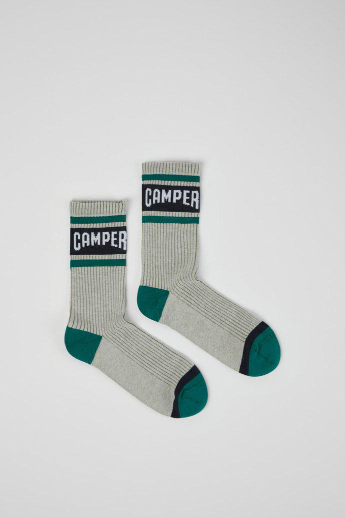 Side view of Socks Beige, green and blue mid-length socks