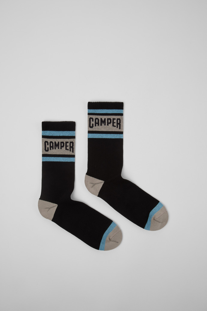 Multicolor mid-length socks Chaussettes mi-hautes noires, bleues et beiges