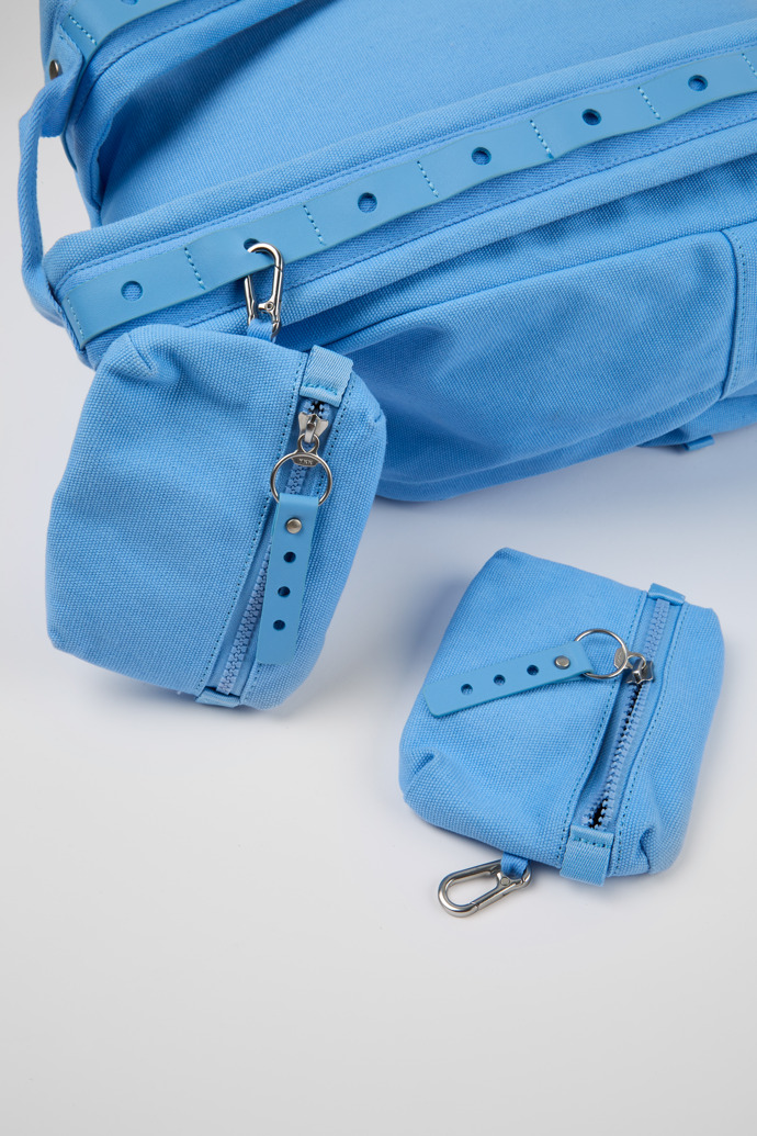 Close-up view of Ado Blue recycled cotton backpack