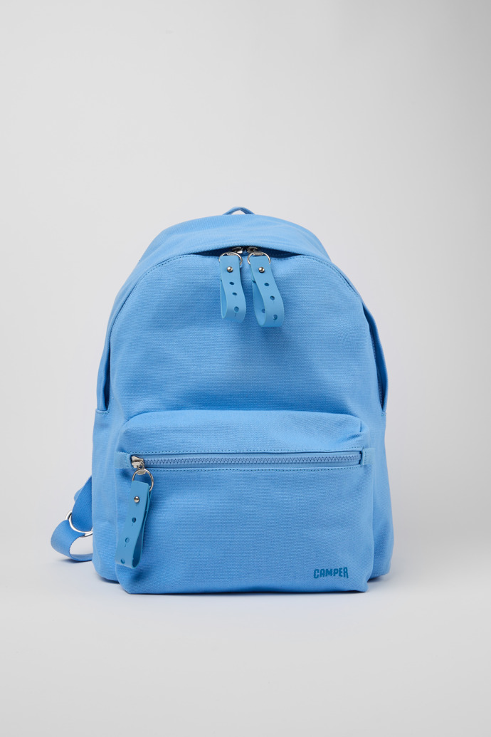 Side view of Ado Blue recycled cotton backpack