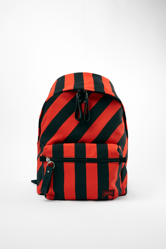 Side view of Ado Large black and red recycled cotton backpack