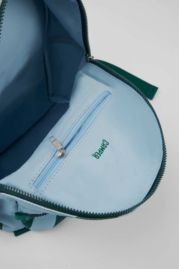Overhead view of Ado Small blue and green recycled cotton backpack