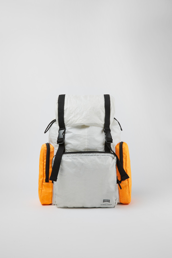 Side view of Camper x North Sails White and orange backpack
