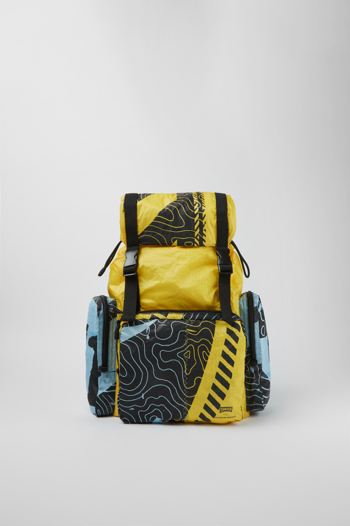 Side view of Camper x North Sails Yellow, black, and blue backpack