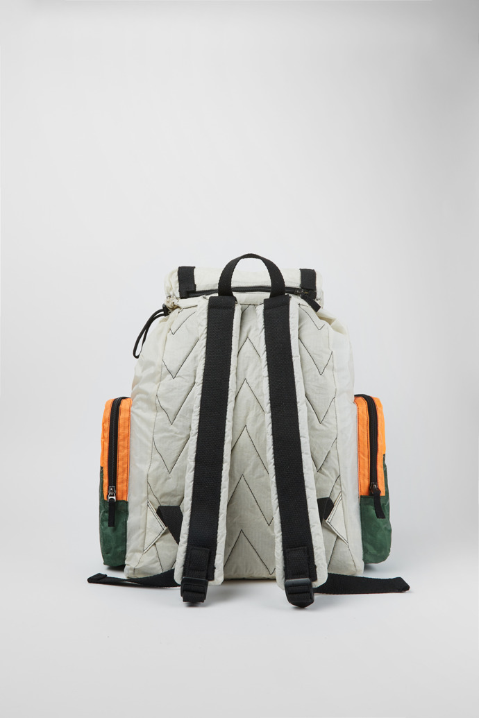 Back view of Camper x North Sails White, orange and green backpack
