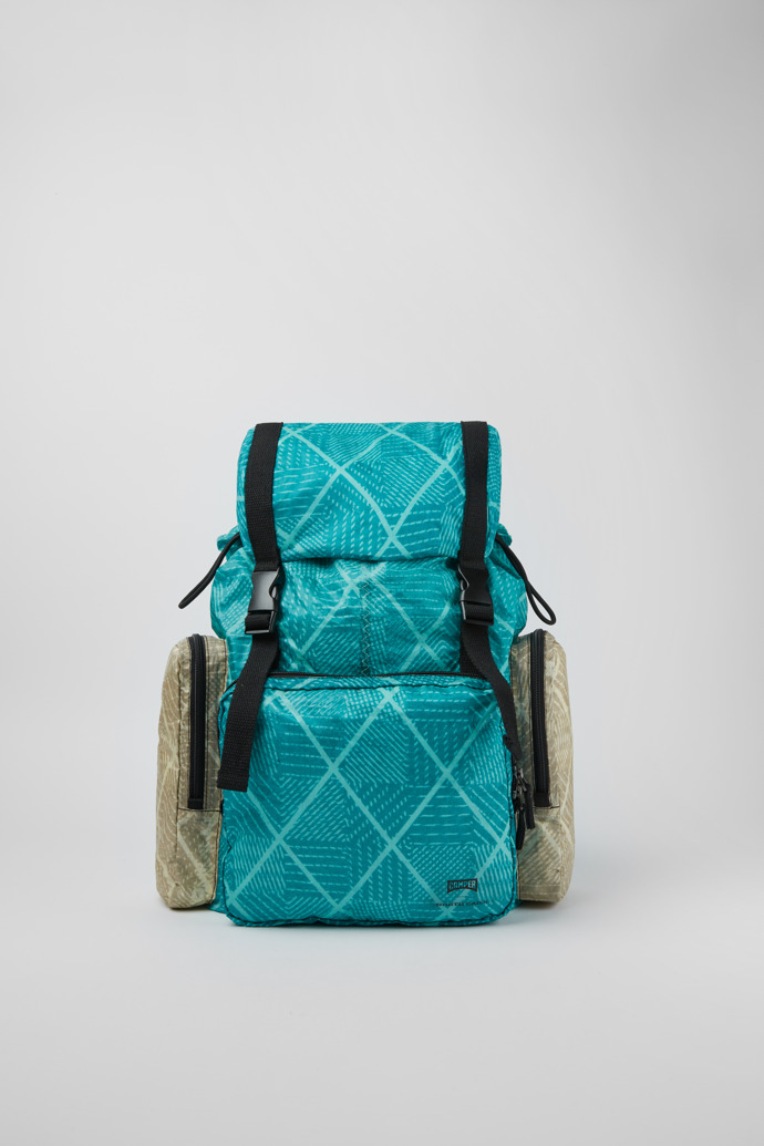 Side view of Camper x North Sails Turquoise and beige-green backpack