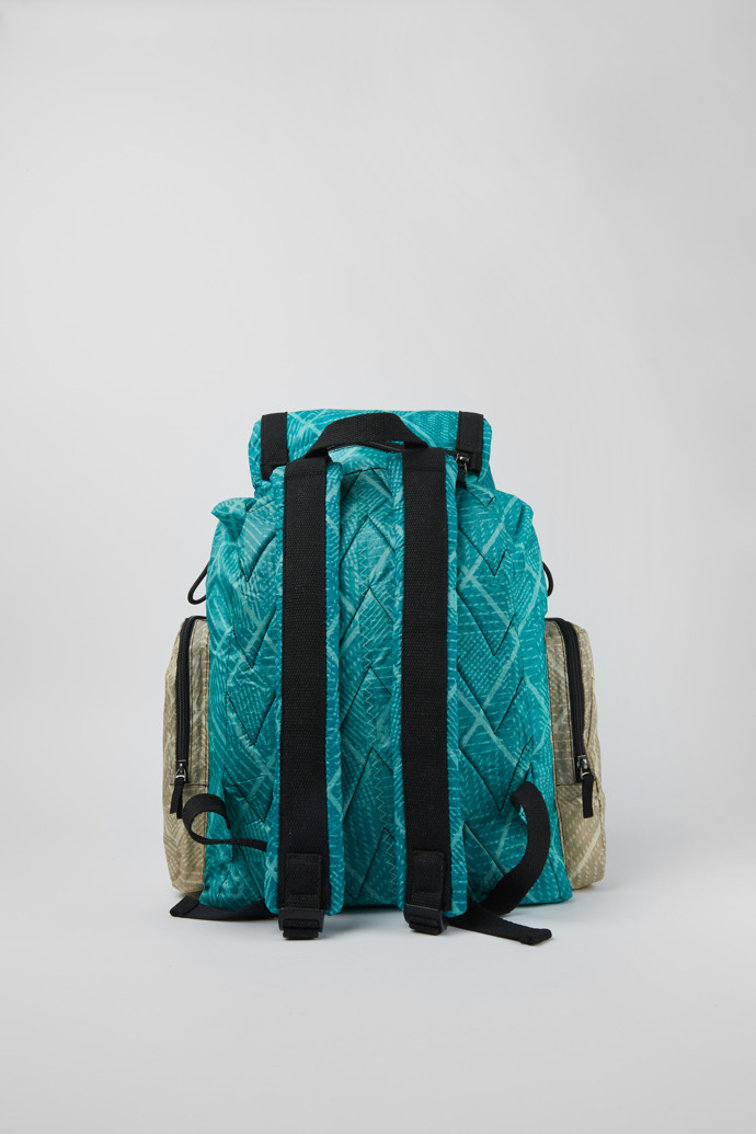 Back view of Camper x North Sails Turquoise and beige-green backpack