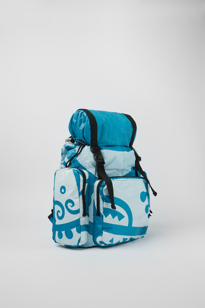 Front view of Camper x North Sails Blue and white backpack