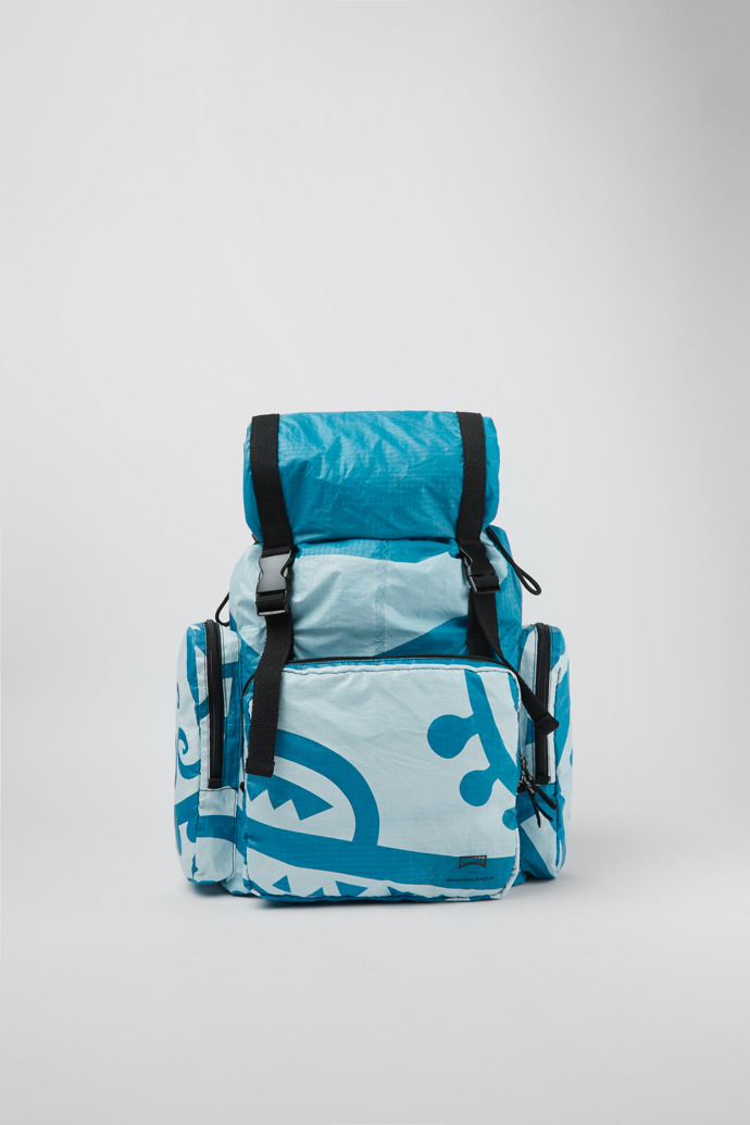 Side view of Camper x North Sails Blue and white backpack
