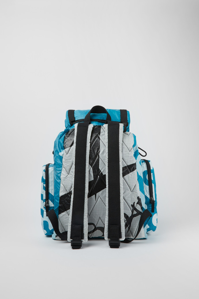 Back view of Camper x North Sails Blue and white backpack