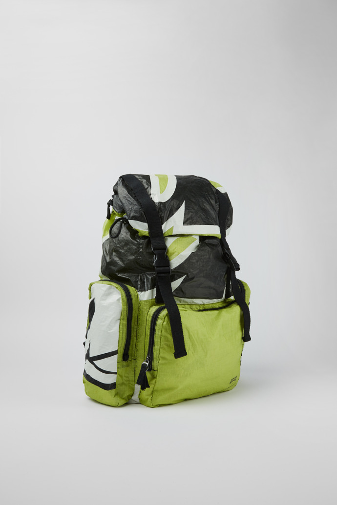 Front view of Camper x North Sails Green, black, and white backpack