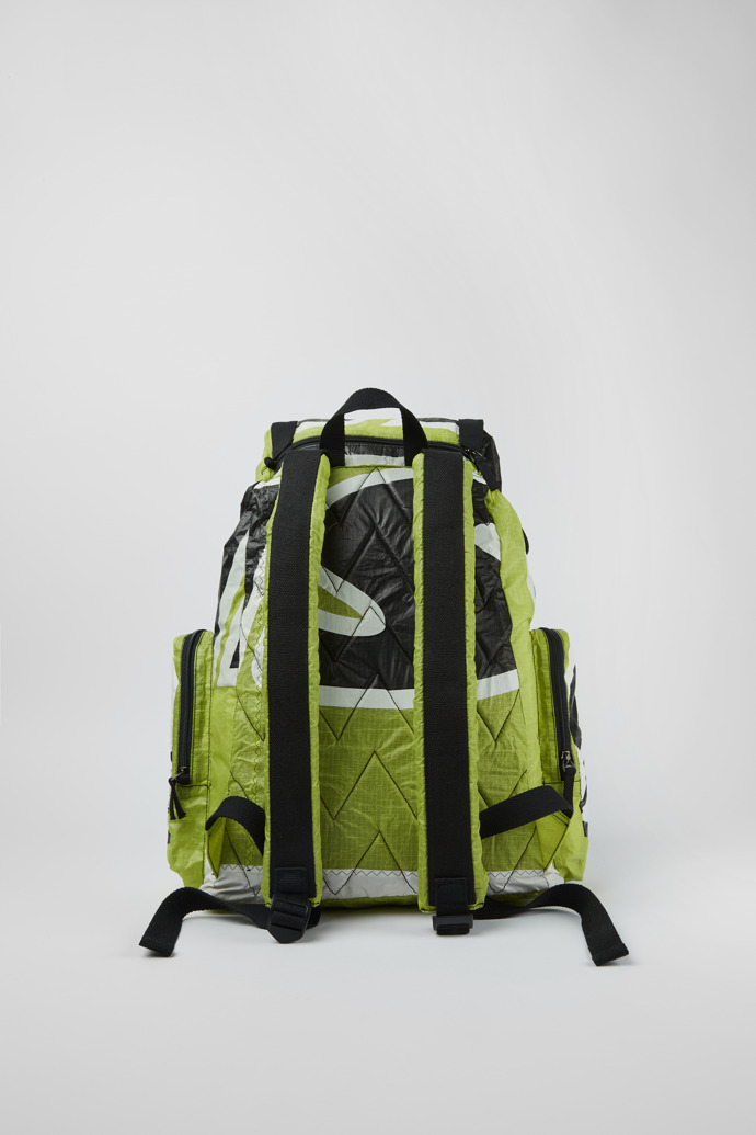 Back view of Camper x North Sails Green, black, and white backpack
