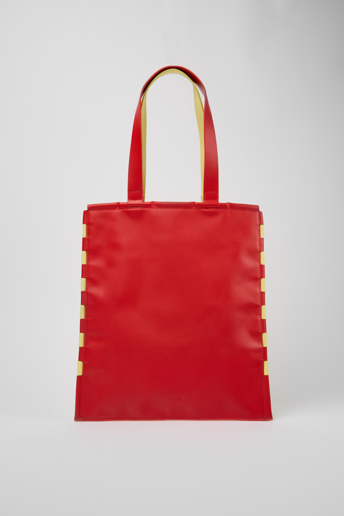 Side view of Tie Bags Red and yellow flat tote bag