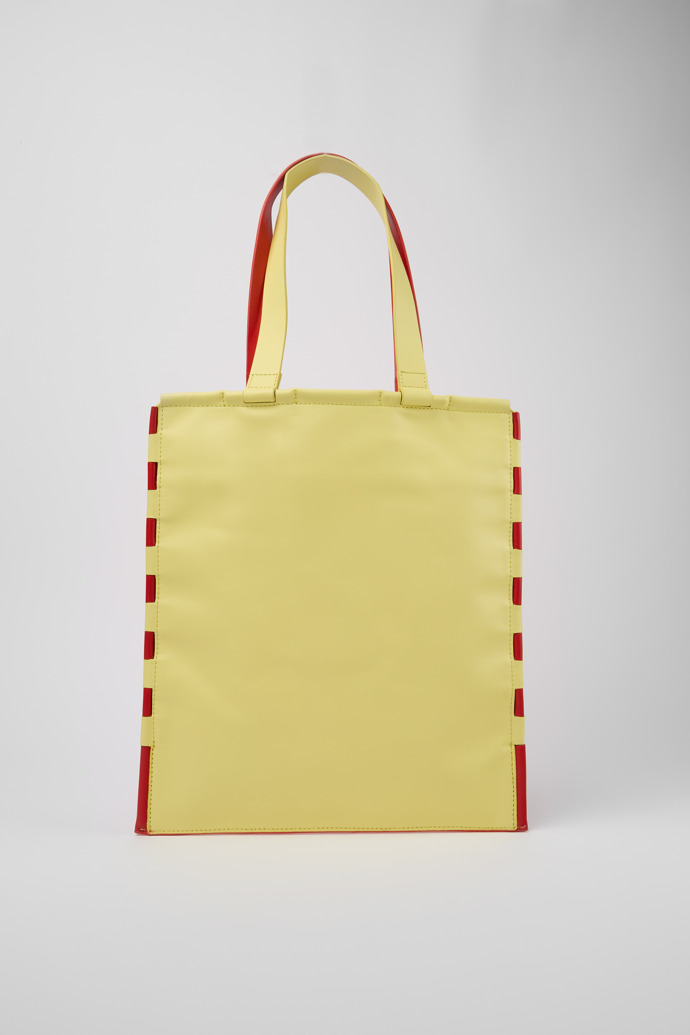 Back view of Tie Bags Red and yellow flat tote bag
