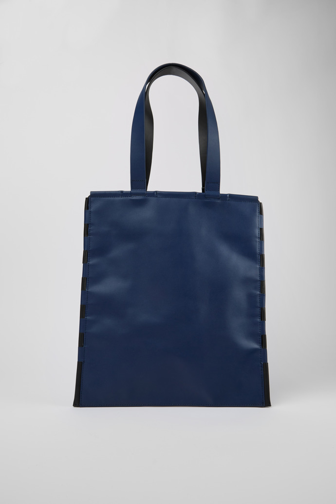 Image of Side view of Tie Bags Blue and black flat tote bag