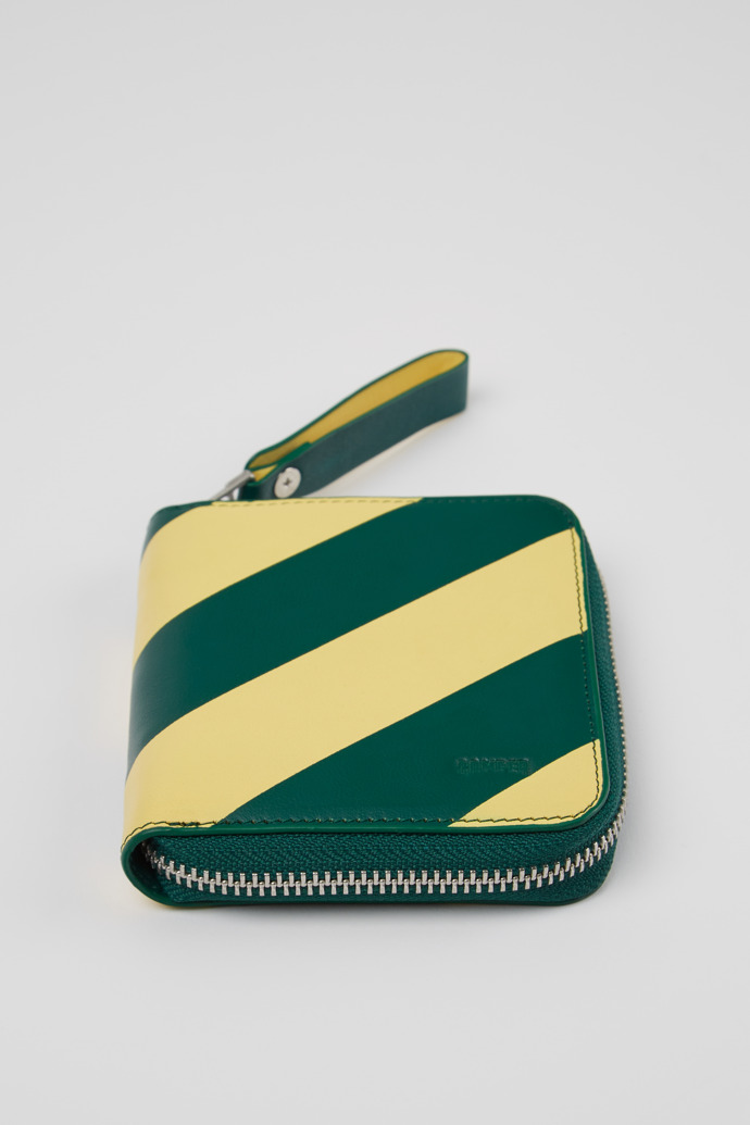Back view of Mosa Green and yellow leather wallet