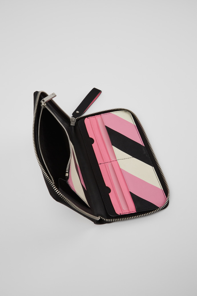Mosa Cartera grande de piel negra, rosa y blanca