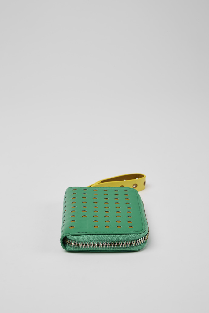 Back view of Mosa Green and yellow small leather wallet
