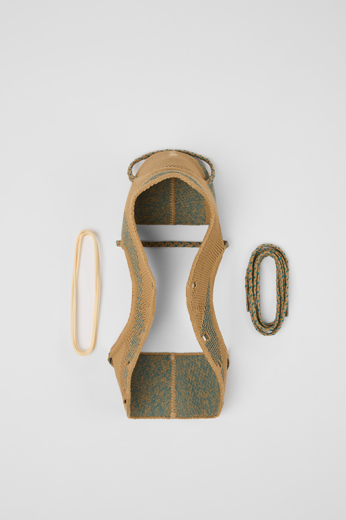 Overhead view of ROKU Shoe Uppers Brown and green uppers (x2) for your right and left shoes.