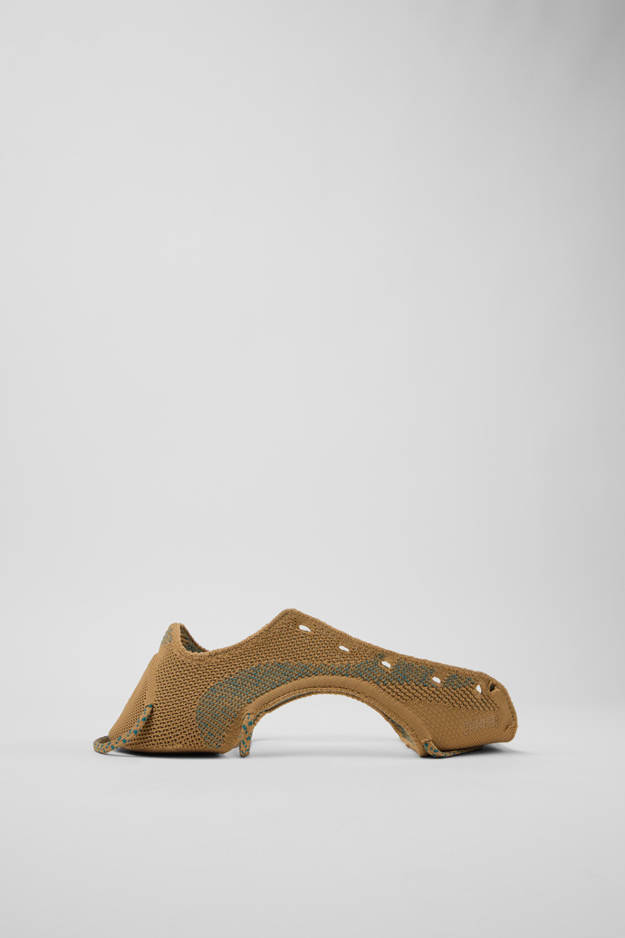 Side view of ROKU Shoe Uppers Brown and green uppers (x2) for your right and left shoes.