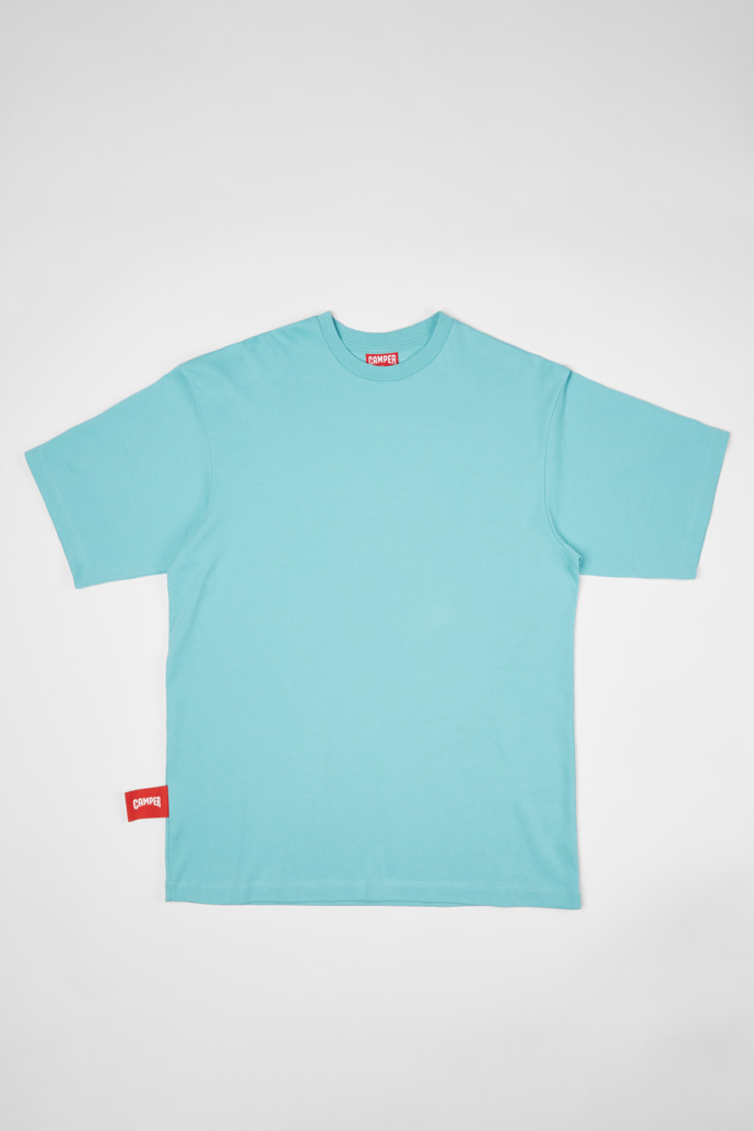 Side view of T-Shirt Light blue T-shirt with donkey print