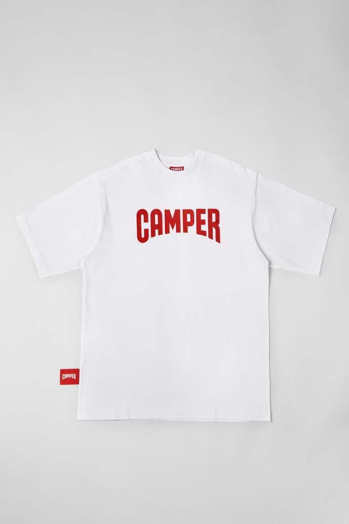 Side view of  T-Shirt White unisex T-shirt with Camper logo