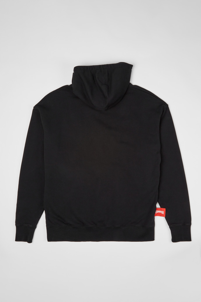 Back view of Hoodie Black hoodie with horse print