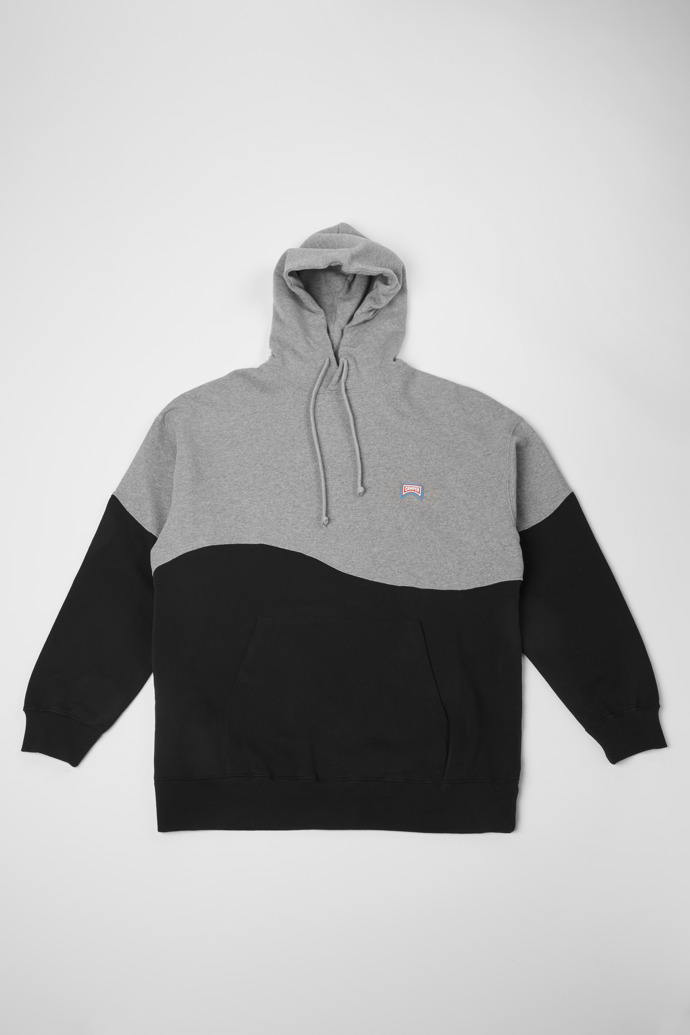 Image of Side view of Hoodie Grey and black unisex hoodie