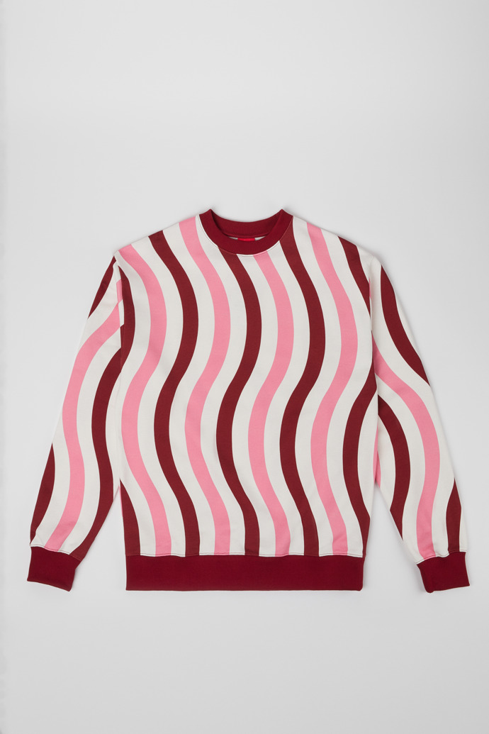 Side view of Sweatshirt White, pink, and burgundy organic cotton sweater