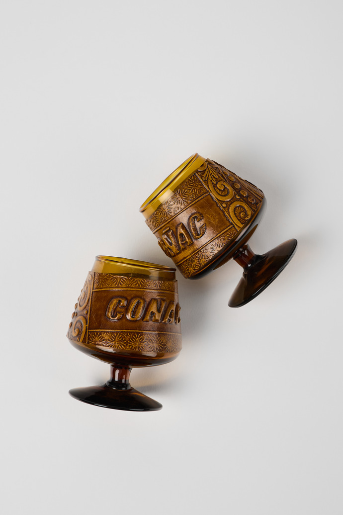 2 mini-coñacglaasjes Bruine vintage cognacglazen