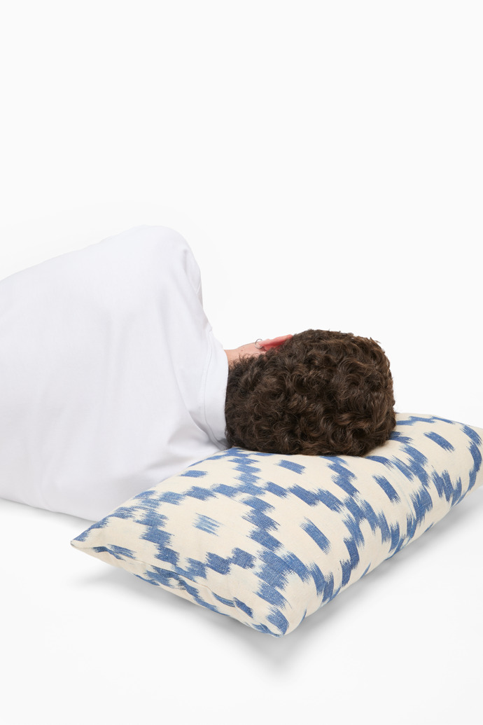 Overhead view of Llengos Mallorquines Pillowcases Set of 2 blue handwoven pillowcases