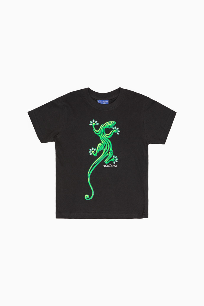 Side view of Glow-in-the-Dark Lizard Kids’ Tee Glow-in-the-dark Mallorca t-shirt for kids, featuring a lizard