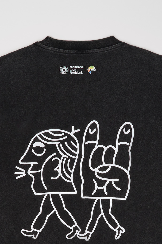 Camper x Mallorca Live Festival T-shirt Geborsteld grijs T-shirt van biologisch katoen