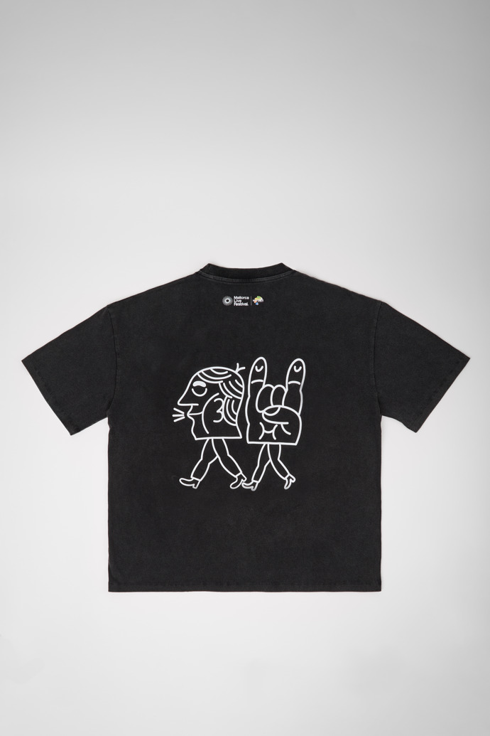 Camper x Mallorca Live Festival T-shirt Geborsteld grijs T-shirt van biologisch katoen