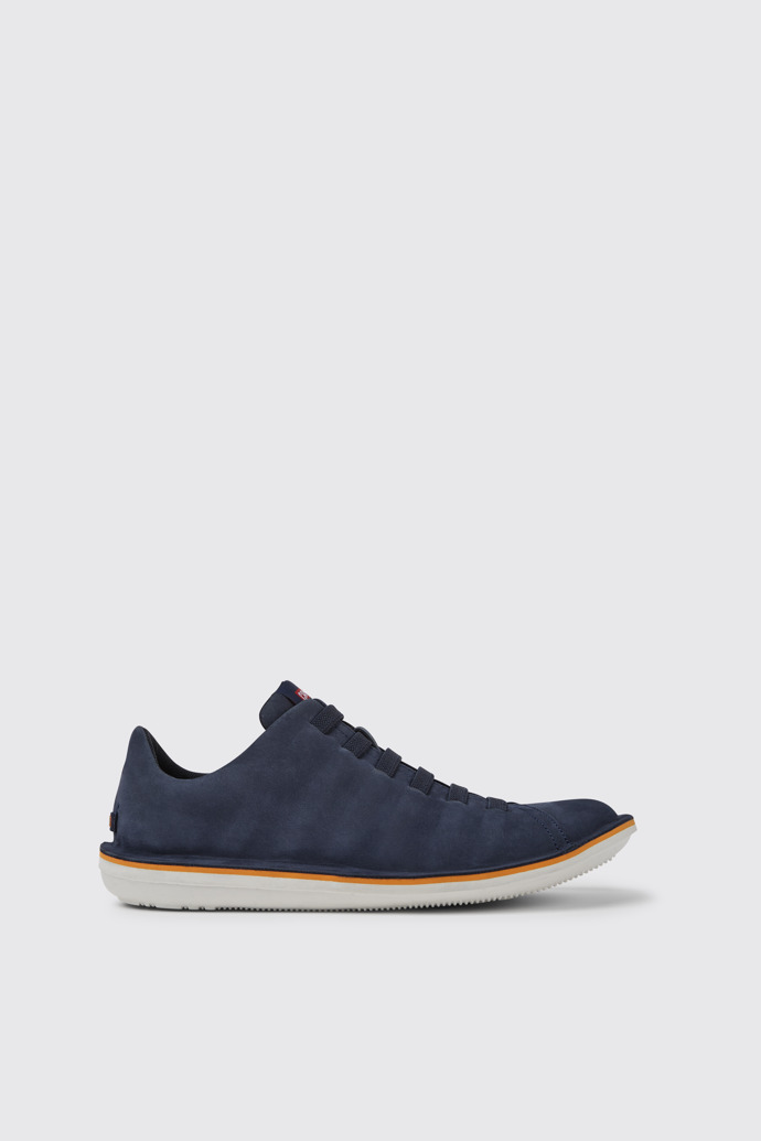 Side view of Beetle Blue nubuck sneakers for men