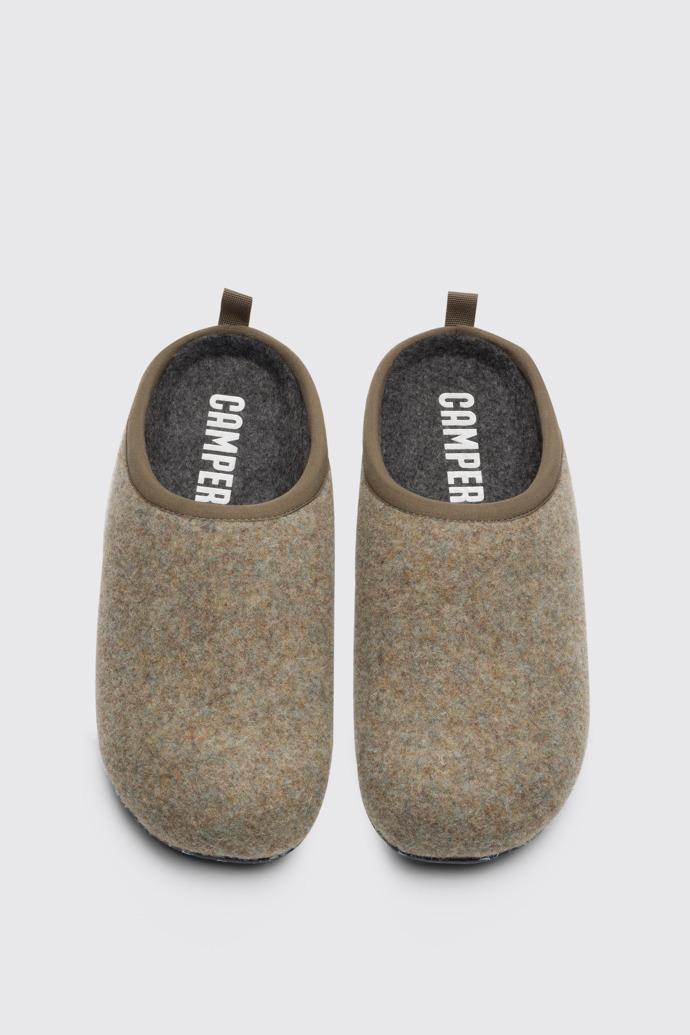 Overhead view of Wabi Light green wool men's slipper