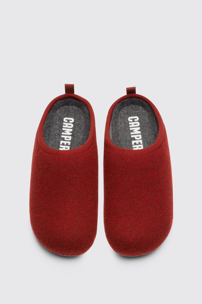 Overhead view of Wabi Red-brown wool men's slipper