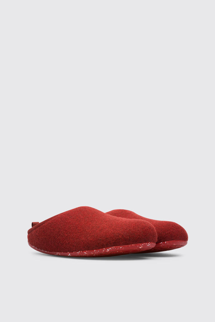 Front view of Wabi Red-brown wool men's slipper